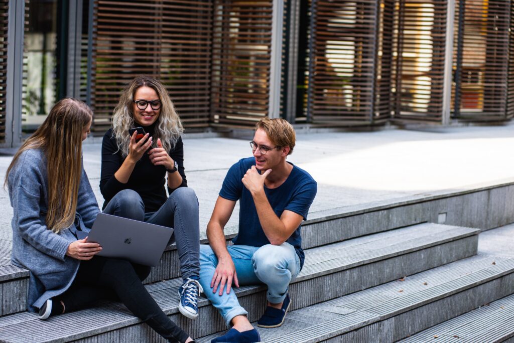 Students talking in a college campus